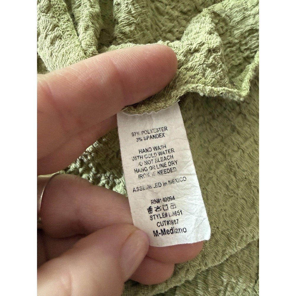 Women's Green Textured Square Neck Puff Sleeve Tie-Front Mini Dress M - Picture 4 of 4